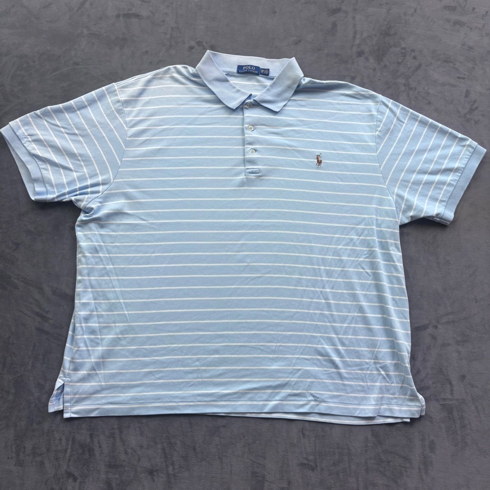 Polo Ralph Lauren Mens 3XB Blue White Striped Short Sleeve Pony Logo Polo Shirt